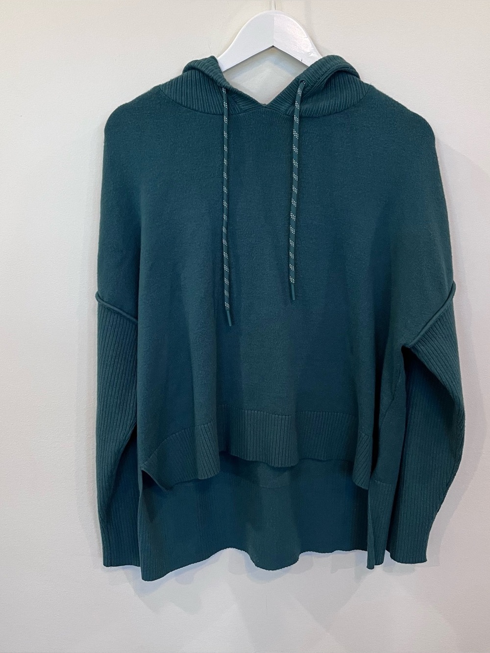 Flx Pullover Sweater Forrest Green Ribbed Sleeves  Hood Drawstring Zipper Sleeve